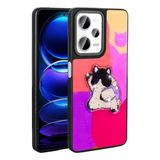 Elfia Xiaomi Redmi Note 12 Pro 5G ile Uyumlu Kamera Lens Korumalı Parlak Kabartma Desen Figürlü Silikon Kılıf, Amas Mor