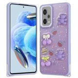 Elfia Xiaomi Redmi Note 12 Pro Plus 5G ile Uyumlu Kılıfı Simli Silikon Kabartma Figürlü Darbe ve Kamera Lens Korumalı Kapak Cezve Mor Ayı