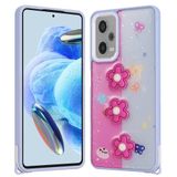 Elfia Xiaomi Redmi Note 12 Pro Plus 5G ile Uyumlu Kılıfı Simli Silikon Kabartma Figürlü Darbe ve Kamera Lens Korumalı Kapak Cezve Mor Papatya