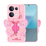 Elfia Xiaomi Redmi Note 13 Pro 4G ile Uyumlu Kelebek Tasarımlı Stand Olabilen Kamera Lens Korumalı Silikon Kılıf, Kapya Pembe Açık