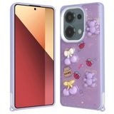 Elfia Xiaomi Redmi Note 13 Pro 4G ile Uyumlu Kılıfı Simli Silikon Kabartma Figürlü Darbe ve Kamera Lens Korumalı Kapak Cezve Mor Ayı