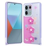 Elfia Xiaomi Redmi Note 13 Pro 5G ile Uyumlu Kılıfı Simli Silikon Kabartma Figürlü Darbe ve Kamera Lens Korumalı Kapak Cezve Mor Papatya