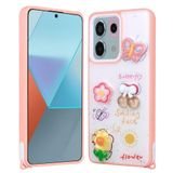 Elfia Xiaomi Redmi Note 13 Pro 5G ile Uyumlu Kılıfı Simli Silikon Kabartma Figürlü Darbe ve Kamera Lens Korumalı Kapak Cezve Pembe