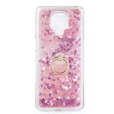 Elfia Xiaomi Redmi Note 9S ile Uyumlu Kılıfı Silikon Şeffaf Simli Sıvılı Yüzüklü Standlı Kamera Lens ve Darbe Korumalı Kapak Milce Pembe