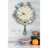 elfidadesign 3 Boyutlu Mutfak Gereçleri Temalı Sarkaçlı Ahşap Mutfak Duvar Saati Elf-2312034