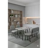 Elfin 70X110 Efes Sabit, 2 Sandalye 1 Bench, Masa Sandalye Takımı, Mutfak Masası Takımı - Gri