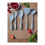 elfnur 5 Parça Isıya Dayanıklı Silikon Kepçe Spatula Kaşık Seti (30-28-22-20 Cm