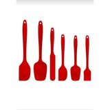 Elfnur 6lı Takım Yanmaz Yapışmaz Mutfak Pasta Slikon Yumurta Fırçası Kaşık Bıçak Spatula Seti - Kırmızı