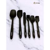 Elfnur 6lı Takım Yanmaz Yapışmaz Mutfak Pasta Slikon Yumurta Fırçası Kaşık Bıçak Spatula Seti - Siyah