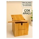 elfnur Kaşıklı Bambu Kapaklı Tuzluk Şekerlik Baharatlık Tuz Kabı Baharatlık Kutusu 8 CM