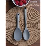 Elfnur Sert Uçlu Isıya Dayanıklı Yanmaz Yapışmaz Silikon Uzun Kaşık 28 cm Kısa Kaşık 22 cm / 2 Adet - Gri