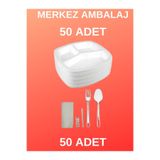 ELFUMER 3 Gözlü Köpük Tabak 50 Adet + 5 li Yemek İkram Seti Kına Düğün Parti Doğum Günü Mevlid
