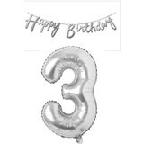 ELGALA Happy Birthday Yazılı Flama ve 3 Rakamı Folyo Balon