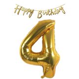 ELGALA Happy Birthday Yazılı Flama ve 4 Rakamı Folyo Balon