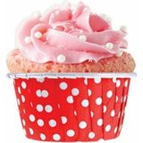 Elgala Muffin Cupcake Kek Kalıbı Puantiyeli Özel Pet Kapsül 20 Adet - Beyaz - Kırmızı