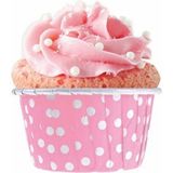 Elgala Muffin Cupcake Kek Kalıbı Puantiyeli Özel Pet Kapsül 20 Adet - Beyaz - Pembe