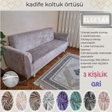 Elgeyar Kadife Koltuk, Kanepe, Çekyat Örtüsü , Koltuk Kılıfı( 3 Kişilik) - Gri - 180 x 230 cm