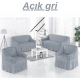 Elhoş 3+3+1+1 Bürümcük Koltuk Takımı Örtüsü. Etekli Streç Esnek Lastikli Çekyat Kanepe Kılıfı - 180 x 230 cm - Gri