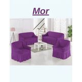 Elhoş 3+3+1+1 Bürümcük Koltuk Takımı Örtüsü. Etekli Streç Esnek Lastikli Çekyat Kanepe Kılıfı - 180 x 230 cm - Mor