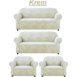 Elhoş 3+3+1+1 Dokuma Jakar Koltuk Örtüsü. Lastikli, Esnek, Yıkanabilir Koltuk, Kanepe, Çekyat Örtüsü - 180 x 230 cm - Krem