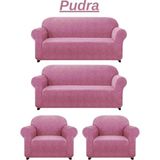 Elhoş 3+3+1+1 Dokuma Jakar Koltuk Örtüsü. Lastikli, Esnek, Yıkanabilir Koltuk, Kanepe, Çekyat Örtüsü - 180 x 230 cm - Pudra