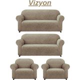 Elhoş 3+3+1+1 Dokuma Jakar Koltuk Örtüsü. Lastikli, Esnek, Yıkanabilir Koltuk, Kanepe, Çekyat Örtüsü - 180 x 230 cm - Vizon