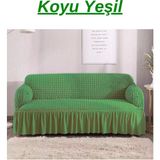 Elhoş Bürümcük 3 Kişilik Koltuk Örtüsü. Etekli Streç Esnek Lastikli Çekyat Kanepe Kılıfı - 180 x 230 cm - Koyu Yeşil