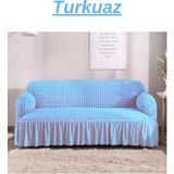 Elhoş Bürümcük 3 Kişilik Koltuk Örtüsü. Etekli Streç Esnek Lastikli Çekyat Kanepe Kılıfı - 180 x 230 cm - Turkuaz
