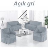 Elhoş Bürümcük 3+2+1+1 Etekli Koltuk Takımı Örtüsü. Lastikli, Esnek, Yıkanabilir, Kanepe, Çekyat Kılıfı - Gri - ABS1