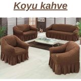 Elhoş Bürümcük 3+2+1+1 Etekli Koltuk Takımı Örtüsü. Lastikli, Esnek, Yıkanabilir, Kanepe, Çekyat Kılıfı - Kahve - ABS1