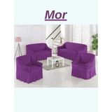 Elhoş Bürümcük 3+2+1+1 Etekli Koltuk Takımı Örtüsü. Lastikli, Esnek, Yıkanabilir, Kanepe, Çekyat Kılıfı - Mor - ABS1