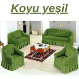 Elhoş Bürümcük 3+2+1+1 Etekli Koltuk Takımı Örtüsü. Lastikli, Esnek, Yıkanabilir, Kanepe, Çekyat Kılıfı - Yeşil - ABS1