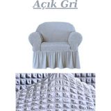 Elhoş Bürümcük Tek Kişilik Koltuk Örtüsü. Etekli Streç Esnek Lastikli Berjer Kılıfı - 80 x 120 cm - Gri