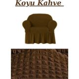 Elhoş Bürümcük Tek Kişilik Koltuk Örtüsü. Etekli Streç Esnek Lastikli Berjer Kılıfı - 80 x 120 cm - Koyu Kahve