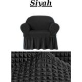Elhoş Bürümcük Tek Kişilik Koltuk Örtüsü. Etekli Streç Esnek Lastikli Berjer Kılıfı - 80 x 120 cm - Siyah