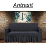 Elhoş Jakarlı 3 Kişilik Koltuk Örtüsü. Lastikli, Esnek, Yıkanabilir Koltuk, Kanepe, Çekyat Kılıfı - 180 x 230 cm - Antrasit