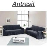 Elhoş Jakarlı 3+3 Koltuk Takımı Örtüsü. Lastikli, Esnek, Yıkanabilir Koltuk, Kanepe, Çekyat Kılıfı. MEOI292. - 180 x 230 cm - Antrasit