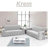 Elhoş Jakarlı 3+3 Koltuk Takımı Örtüsü. Lastikli, Esnek, Yıkanabilir Koltuk, Kanepe, Çekyat Kılıfı. MEOI292. - 180 x 230 cm - Krem