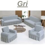 Elhoş Jakarlı 3+3+1+1 Koltuk Takımı Örtüsü. Lastikli, Esnek, Yıkanabilir Koltuk, Kanepe, Çekyat Kılıfı - 180 x 230 cm - Gri