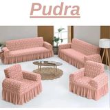 Elhoş Jakarlı 3+3+1+1 Koltuk Takımı Örtüsü. Lastikli, Esnek, Yıkanabilir Koltuk, Kanepe, Çekyat Kılıfı - 180 x 230 cm - Pudra