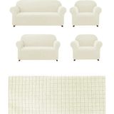 Elhoş Likrali 3+2+1+1 Lastikli Koltuk Takımı Kılıfı. Çekyat Koltuk Örtüsü Streç Esnek Kanepe Kılıfı UERE539. - 180 x 230 cm - Krem
