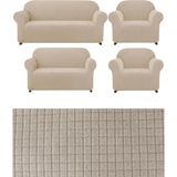 Elhoş Likrali 3+2+1+1 Lastikli Koltuk Takımı Kılıfı. Çekyat Koltuk Örtüsü Streç Esnek Kanepe Kılıfı UERE539. - 180 x 230 cm - Vizon