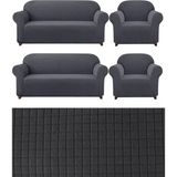 Elhoş Likrali 3+3+1+1 Lastikli Koltuk Takımı Kılıfı. Çekyat Koltuk Örtüsü Streç Esnek Kanepe Kılıfı - 180 x 230 cm - Antrasit