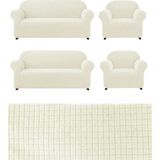 Elhoş Likrali 3+3+1+1 Lastikli Koltuk Takımı Kılıfı. Çekyat Koltuk Örtüsü Streç Esnek Kanepe Kılıfı - 180 x 230 cm - Krem