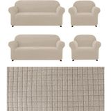 Elhoş Likrali 3+3+1+1 Lastikli Koltuk Takımı Kılıfı. Çekyat Koltuk Örtüsü Streç Esnek Kanepe Kılıfı - 180 x 230 cm - Vizon