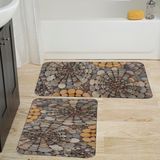 Eliana Home Dijital Baskı Modern Banyo Halısı Ikili Banyo Paspası LNA5010 100X60+60X50 cm - Kahverengi