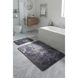 Eliana Home Premium, Deri Taban, Tavşan Tüyü,pofuduk Post Banyo Paspası 2'li 100X60 - 60X50 cm - Antrasit