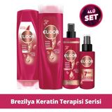 Elidor Brezilya Keratin Terapisi Saç Bakım Serisi 4'Lü Set Hassas Saçlar İçin Brezilya Keratin Terapisi, Besleyici ve Pürüzsüzleştirici Etki, Marula Yağı ve E Vitamini ile