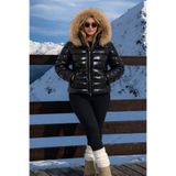 ElieAtelier Kadın Şişme Mont Kürklü Kapüşonlu Fermuarlı Cepli Parlak Kışlık Yeni Sezon Premium