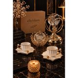 elieldam Lüks Kahve Keyfi Hediye Seti Premium Gold Detaylı Hediye Kutusu Zarif Doğum Günü, Yeni Ev Hediyesi Porselen Fincan, Dekoratif Cam Obje ve Soya Mum Seti